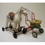 Tri-ang ride along horse and a doll's pram (2)