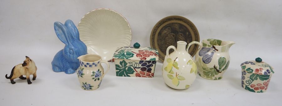 Wadeheath model of a rabbit, a Bridgewater jug, a lidded dish and conserve pot, a Nicola Fasano jug,