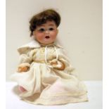 German bisque porcelain headed doll with sleeping eyes and open mouth, composition body, 38cm high