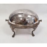 Silver plated breakfast dish of usual oval form and revolving cover with an engraved border  28