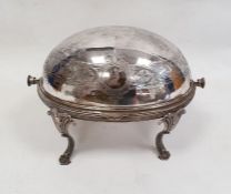 Silver plated breakfast dish of usual oval form and revolving cover with an engraved border  28