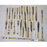 Set of Victorian ivory-handled and silver plated fruit knives and forks and various other flatware