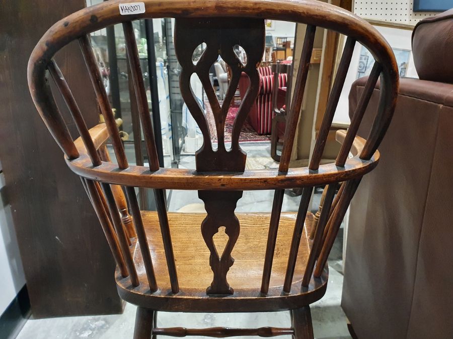 Elm and yew windsor chair, probably North East England/Lincolnshire, with carved and pierced - Image 12 of 16