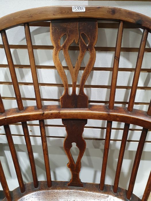 Elm and yew windsor chair, probably North East England/Lincolnshire, with carved and pierced - Image 3 of 16