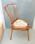 Early 20th century Thonet chair in bentwood, the triangular shaped seat on three turned supports