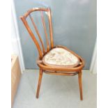 Early 20th century Thonet chair in bentwood, the triangular shaped seat on three turned supports