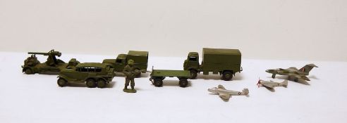 Quantity of loose diecast military Dinky toys to include 641 Army 1 Ton Cargo Truck, 623 Army Wagon,
