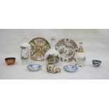 Chinese famille rose plate, a further Chinese plate, assorted modern Chinese bottles, etc