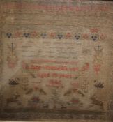 Two 19th century needlework samplers by Jane Weatherill, one aged 10 years dated 1845 with