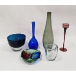 An Elme Glasbruk of Sweden blue glass vase, a Murano tri-coloured bowl, a Strombergshyttan glass