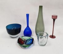 An Elme Glasbruk of Sweden blue glass vase, a Murano tri-coloured bowl, a Strombergshyttan glass