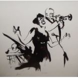 Eni Griffin Black and white print "Giles", trumpeter and female singer, signed in pencil, 38cm
