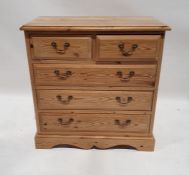 20th century pine chest of two short over three long drawers, on bracket feet
