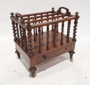 Victorian walnut canterbury with barleytwist spindles, single drawer under, on turned legs to