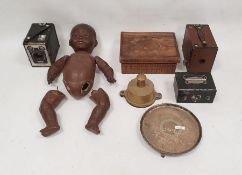 Brownie model D camera, another camera, an Armand Marseille bisque head doll with composition