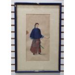 Set of four 19th century Chinese school watercolours, each depicting a single standing court