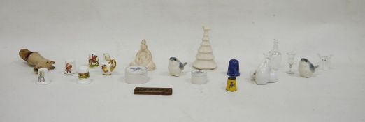 Assorted decorated glass and china wares to include miniature bird models, small Royal Copenhagen