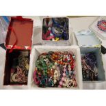 Large quantity of costume jewellery including bead necklaces, plastic bangles etc. (4 boxes)