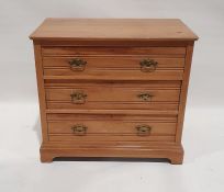 20th century satin walnut chest of three drawers, on bracket feet, 90cm x 83cm