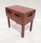 19th century Chinese food box, the red lacquer box on later stand, 48cm x 48cm x 31cm
