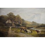 E Wolervoniz(?) (early 20th century) Oils on canvas Pair of rural landscapes with cattle watering