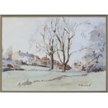 M Marchant  Watercolour Village, signed lower right and various pictures and prints (13)