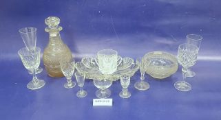Six Webb Corbett cut sherry glasses, Victorian cut glass decanter, various stemware and two cut