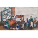 Set of four Chinese watercolours on rice paper, three depicting ceremonial processions, the other