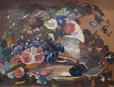British school - 19th century Oil on canvas Still life of dead game and fruit with convolvulus