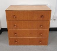 20th century Meredew oak chest of four long drawers with turned handles, 76cm x 72cm