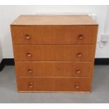20th century Meredew oak chest of four long drawers with turned handles, 76cm x 72cm