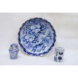 Japanese blue and white charger with floral decoration, ring mark to base, a hexagonal-shaped