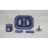 Wedgwood Jasperware trinket tray and dressing table items (5)