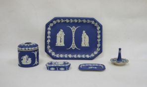 Wedgwood Jasperware trinket tray and dressing table items (5)