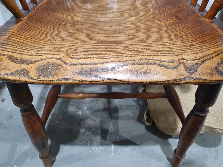 Elm and yew windsor chair, probably North East England/Lincolnshire, with carved and pierced - Image 9 of 16