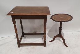 20th century oak occasional table on turned legs to quad supports and a 20th century occasional