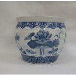 20th century Chinese blue and white jardiniere decorated with ducks on pond, unmarked to base,