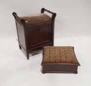 Stained oak piano stool with central cupboard and an oak footstool (2)