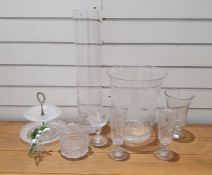 A Victorian frosted and cut glass rinser, a Victorian glass celery vase, pair of early 20th