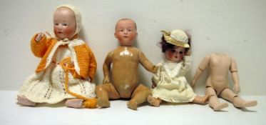 Heubach bisque headed baby doll with jointed composition body, no. 76/02, 26cm high, another Heubach