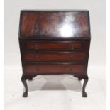 20th century bureau with three drawers, on cabriole legs to claw and ball feet, 73.5cm x 99cm