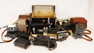 Collection of nine vintage cameras and cine cameras including Bell & Howell 6248mm cine camera (with