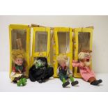 Four Pelham Puppets, boxed 'Hansel', 'Gretel', 'Wicked Witch' and 'Farmer' (4)