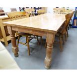 20th century rectangular kitchen table on turned and block supports Condition ReportSurface