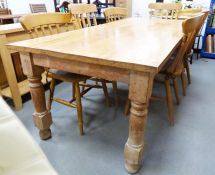 20th century rectangular kitchen table on turned and block supports Condition ReportSurface