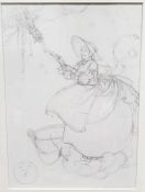 Winifred Ackroyd Pencil study Children's illustration of old lady with basket and moon, signed lower