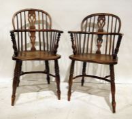 Pair of late 19th/early 20th century elm and yew windsor chairs, probably North East England/