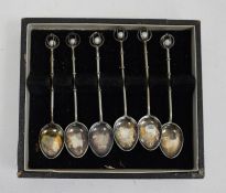 Set of six white metal coffee spoons with pearl terminals