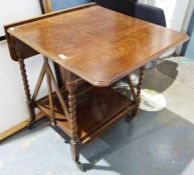 20th century oak folding two-tier tea trolley, marked on ivorine plaque 'Troltab, pat.286458'