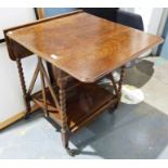 20th century oak folding two-tier tea trolley, marked on ivorine plaque 'Troltab, pat.286458'